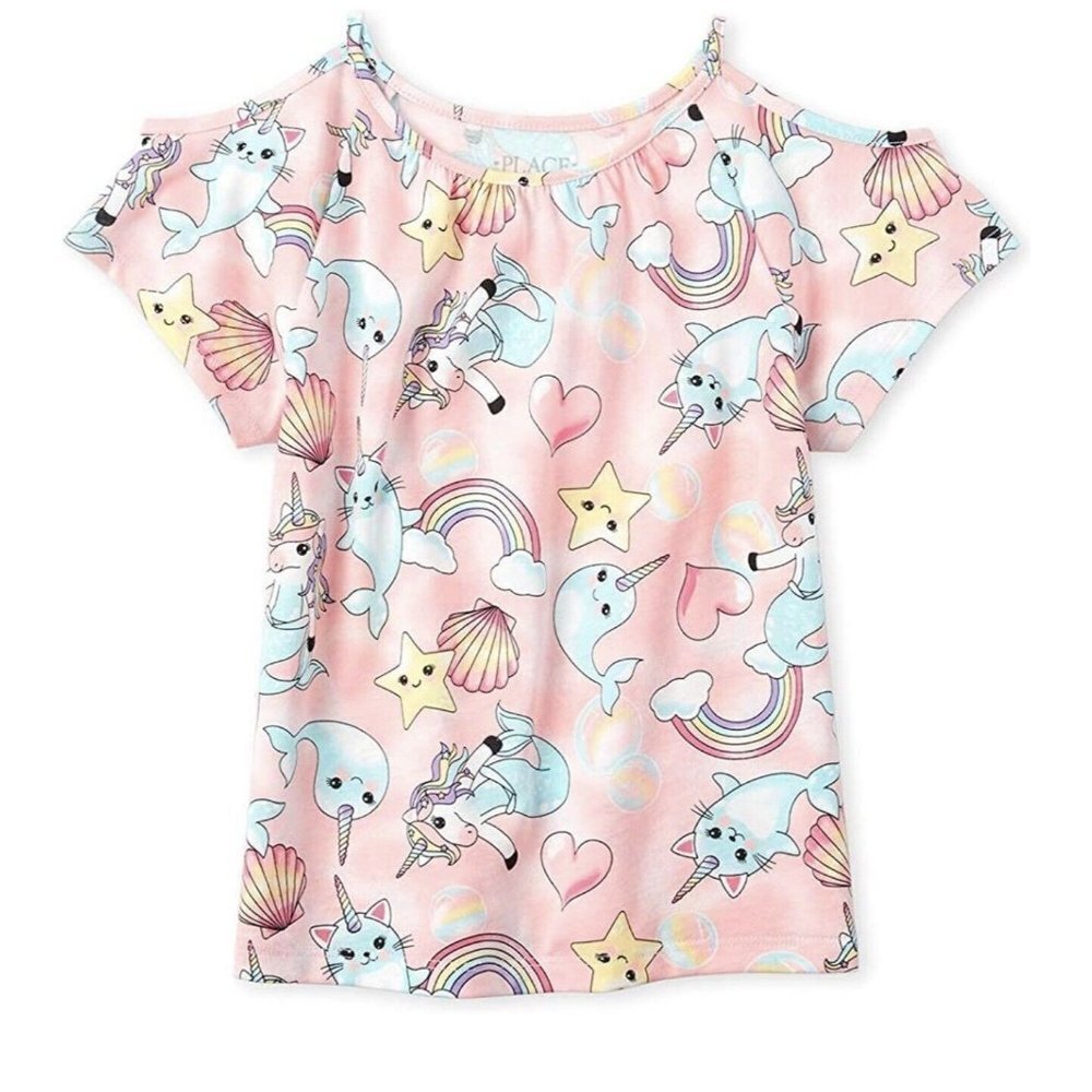 The Children's Place Short Sleeve Print Cold Shoulder Top Size XS